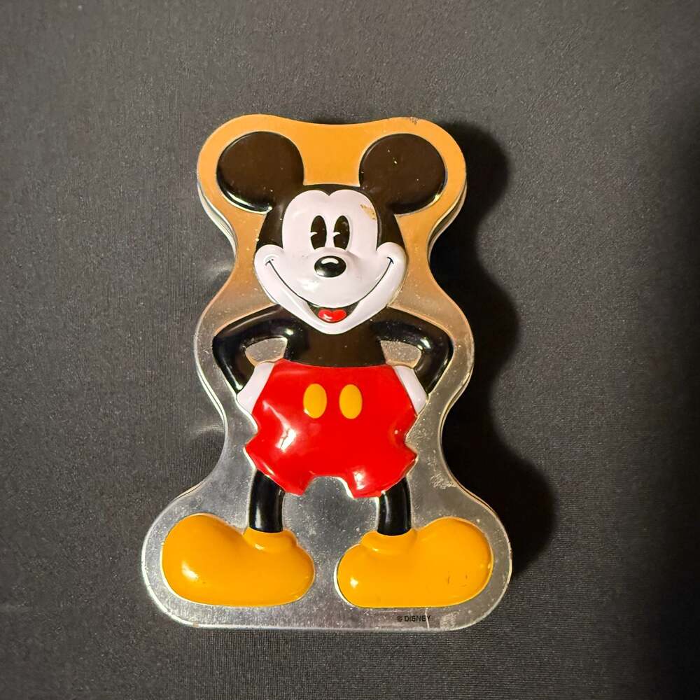Vintage Disney Time Works Mickey Mouse Shaped Metal Collectible Tin Case